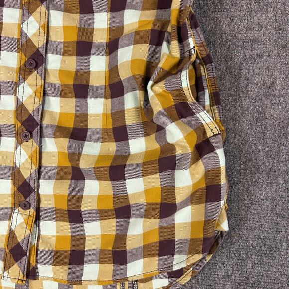 Duluth Trading Co Long Sleeve Plaid Shirt Womens M V Neck Collarless Button Down - Picture 6 of 11